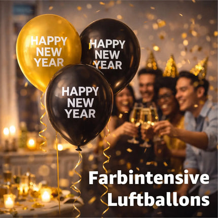 Silvester Dekoration Set - 2026 - Neujahrsdeko mit Ballon, Luftschlangen, Konfetti uvm - Happy New Year - Deko zu Neujahr New Year Decoration