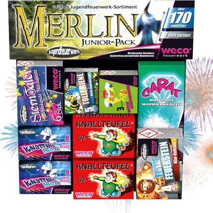 Silvester-Feuerwerk 2026 – vielseitiges Set für Neujahrsfeiern mit Wunderkerzen, Knallerbsen und festlicher Stimmung (Merlin)