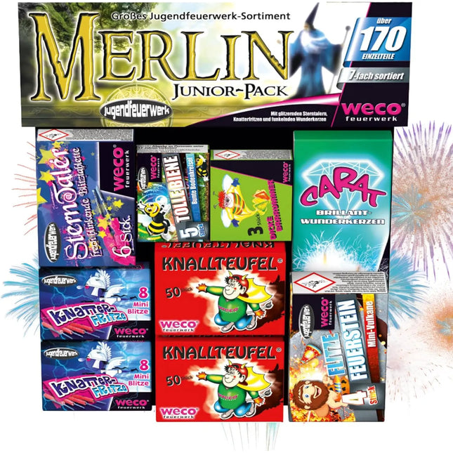 Silvester-Feuerwerk 2026 – vielseitiges Set für Neujahrsfeiern mit Wunderkerzen, Knallerbsen und festlicher Stimmung (Merlin)