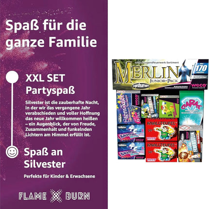 Silvester-Feuerwerk 2026 – vielseitiges Set für Neujahrsfeiern mit Wunderkerzen, Knallerbsen und festlicher Stimmung (Merlin)