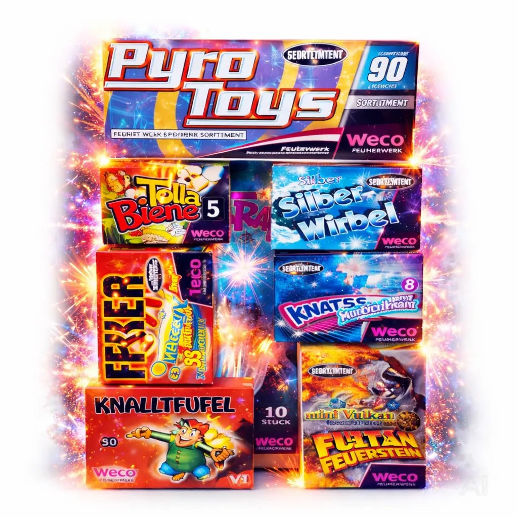 Silvester- und Feuerwerk-Set 2026 – für unvergessliche Neujahrsfeiern mit Wunderkerzen, Knallerbsen - Set mit 90 Teilen (Pyro Mix)