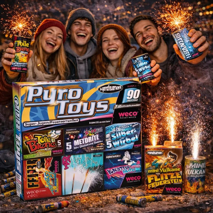 Silvester- und Feuerwerk-Set 2026 – für unvergessliche Neujahrsfeiern mit Wunderkerzen, Knallerbsen - Set mit 90 Teilen (Pyro Mix)