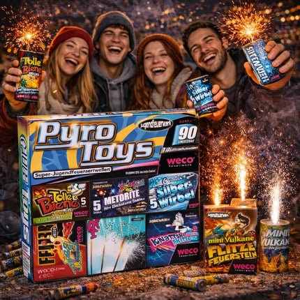 Silvester- und Feuerwerk-Set 2026 – für unvergessliche Neujahrsfeiern mit Wunderkerzen, Knallerbsen - Set mit 90 Teilen (Pyro Mix)