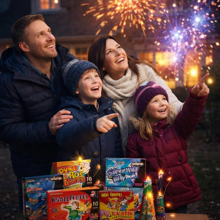 Silvester- und Feuerwerk-Set 2026 – für unvergessliche Neujahrsfeiern mit Wunderkerzen, Knallerbsen - Set mit 90 Teilen (Pyro Mix)