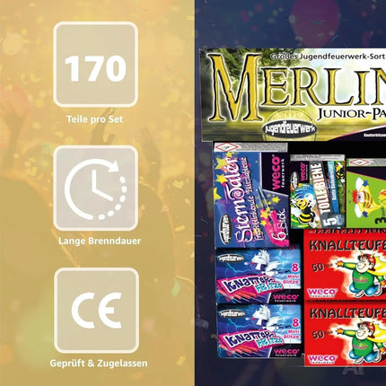 Silvester- und Feuerwerk-Set 2026 – inklusive Wunderkerzen, Knallerbsen und Partyartikeln - Set mit 170 Teilen (Merlin)