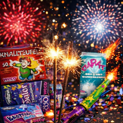 Silvester- und Feuerwerk-Set 2026 – inklusive Wunderkerzen, Knallerbsen und Partyartikeln - Set mit 170 Teilen (Merlin)