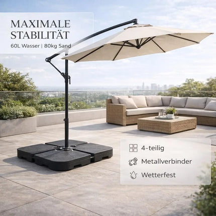 Sonnenschirmständer für Ampelschirme – Schirmgewichte für Bodenkreuz aus Kunststoff, stabiler Schirmständer für Garten & Terrasse (4-teilig bis 80 kg)