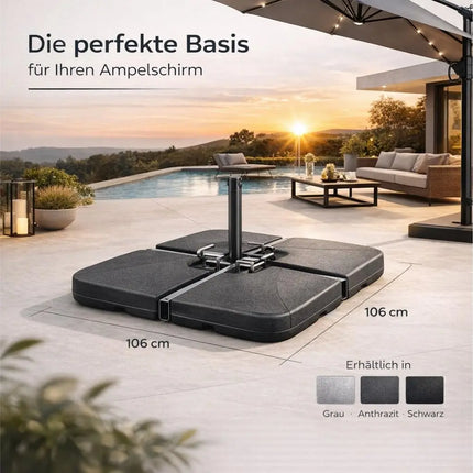 Sonnenschirmständer für Ampelschirme – Schirmgewichte für Bodenkreuz aus Kunststoff, stabiler Schirmständer für Garten & Terrasse (4-teilig bis 80 kg)