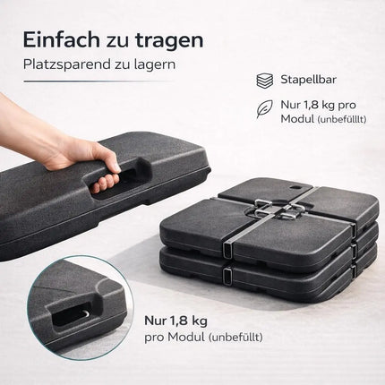 Sonnenschirmständer für Ampelschirme – Schirmgewichte für Bodenkreuz aus Kunststoff, stabiler Schirmständer für Garten & Terrasse (4-teilig bis 80 kg)