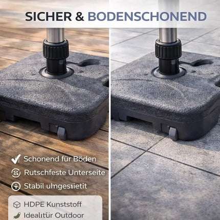 Sonnenschirmständer für Ampelschirme – Schirmgewichte für Bodenkreuz aus Kunststoff, stabiler Schirmständer für Garten & Terrasse (Einteilig bis 22 kg)