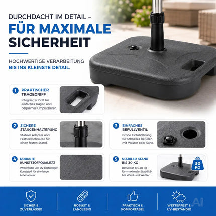Sonnenschirmständer für Ampelschirme – Schirmgewichte für Bodenkreuz aus Kunststoff, stabiler Schirmständer für Garten & Terrasse (Einteilig bis 22 kg)