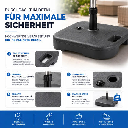 Sonnenschirmständer für Ampelschirme – Schirmgewichte für Bodenkreuz aus Kunststoff, stabiler Schirmständer für Garten & Terrasse (Einteilig bis 22 kg)