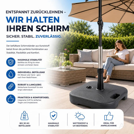 Sonnenschirmständer für Ampelschirme – Schirmgewichte für Bodenkreuz aus Kunststoff, stabiler Schirmständer für Garten & Terrasse (Einteilig bis 22 kg)