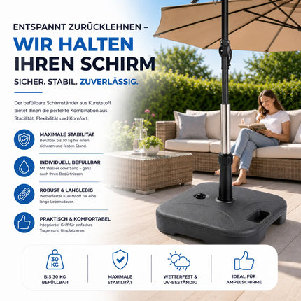 Sonnenschirmständer für Ampelschirme – Schirmgewichte für Bodenkreuz aus Kunststoff, stabiler Schirmständer für Garten & Terrasse (Einteilig bis 22 kg)