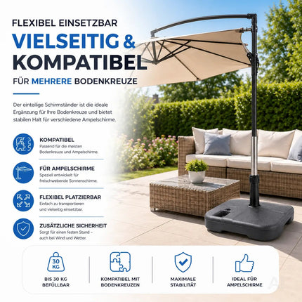 Sonnenschirmständer für Ampelschirme – Schirmgewichte für Bodenkreuz aus Kunststoff, stabiler Schirmständer für Garten & Terrasse (Einteilig bis 22 kg)