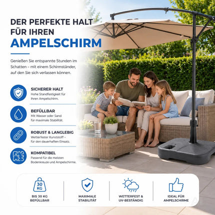 Sonnenschirmständer für Ampelschirme – Schirmgewichte für Bodenkreuz aus Kunststoff, stabiler Schirmständer für Garten & Terrasse (Einteilig bis 22 kg)
