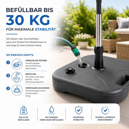 Sonnenschirmständer für Ampelschirme – Schirmgewichte für Bodenkreuz aus Kunststoff, stabiler Schirmständer für Garten & Terrasse (Einteilig bis 22 kg)