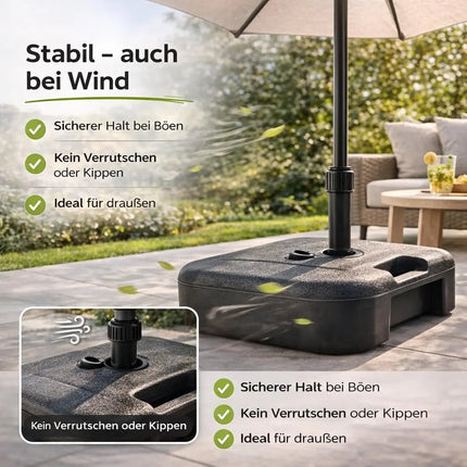 Sonnenschirmständer für Ampelschirme – Schirmgewichte zum Befüllen für Bodenkreuz aus Kunststoff & stabile Sonnenschirmständer (Einteilig bis 22 kg)
