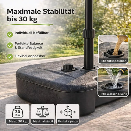 Sonnenschirmständer für Ampelschirme – Schirmgewichte zum Befüllen für Bodenkreuz aus Kunststoff & stabile Sonnenschirmständer (Einteilig bis 22 kg)