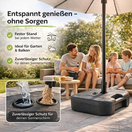 Sonnenschirmständer für Ampelschirme – Schirmgewichte zum Befüllen für Bodenkreuz aus Kunststoff & stabile Sonnenschirmständer (Einteilig bis 22 kg)