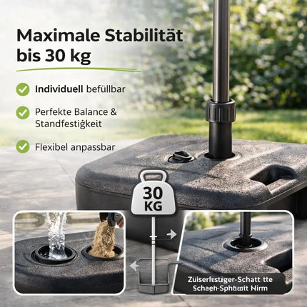 Sonnenschirmständer für Ampelschirme – Schirmgewichte zum Befüllen für Bodenkreuz aus Kunststoff & stabile Sonnenschirmständer (Einteilig bis 22 kg)