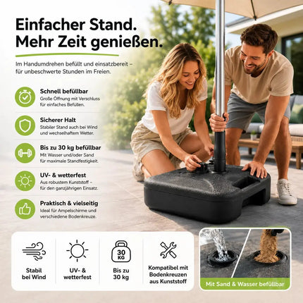 Sonnenschirmständer für Ampelschirme – Schirmgewichte zum Befüllen für Bodenkreuz aus Kunststoff – Detailansicht 3