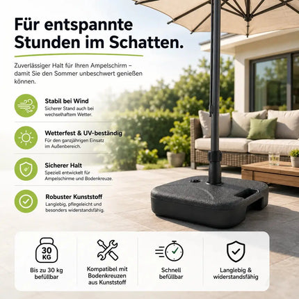 Sonnenschirmständer für Ampelschirme – Schirmgewichte zum Befüllen für Bodenkreuz aus Kunststoff – Detailansicht 6