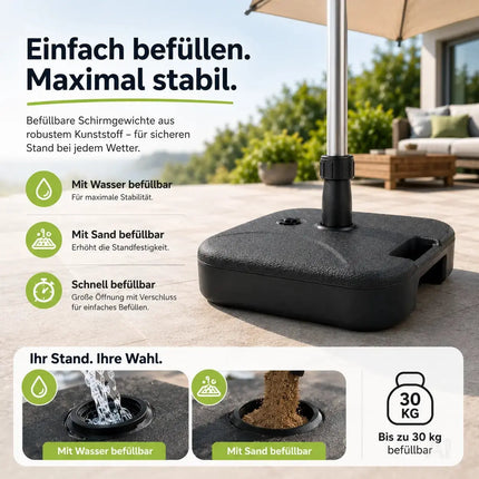 Sonnenschirmständer für Ampelschirme – Schirmgewichte zum Befüllen für Bodenkreuz aus Kunststoff – Detailansicht 7