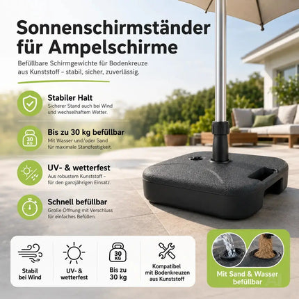 Sonnenschirmständer für Ampelschirme – Schirmgewichte zum Befüllen für Bodenkreuz aus Kunststoff – Detailansicht 8