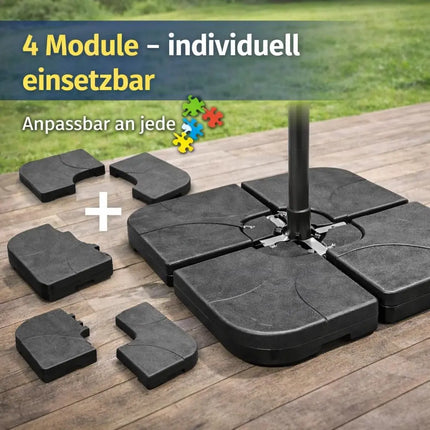 Sonnenschirmständer für Ampelschirme – befüllbare Schirmgewichte für Bodenkreuz aus Kunststoff & stabile Sonnenschirmständer (4-teilig bis 80 kg)