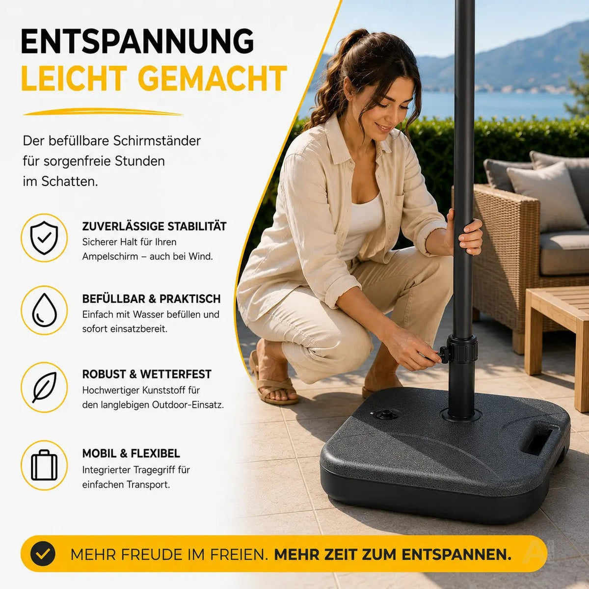 Sonnenschirmständer für Ampelschirme – befüllbare Schirmgewichte für Bodenkreuz aus Kunststoff – Detailansicht 2