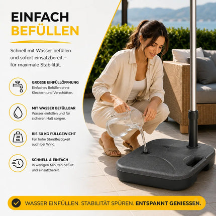 Sonnenschirmständer für Ampelschirme – befüllbare Schirmgewichte für Bodenkreuz aus Kunststoff – Detailansicht 3
