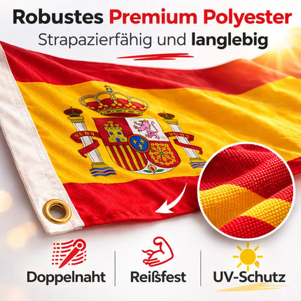 Spanien Flagge 90x150 cm – WM 2026 Weltmeisterschaft Fahne Fanartikel aus strapazierfähigem Polyester mit Metallösen