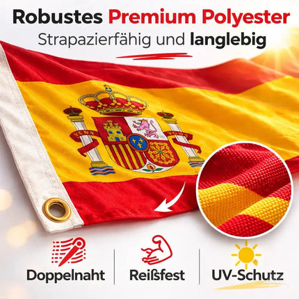 Spanien Flagge 90x150 cm – WM 2026 Weltmeisterschaft Fahne Fanartikel aus strapazierfähigem Polyester mit Metallösen