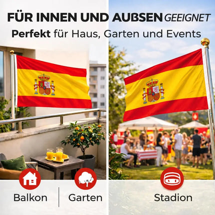 Spanien Flagge 90x150 cm – WM 2026 Weltmeisterschaft Fahne Fanartikel aus strapazierfähigem Polyester mit Metallösen