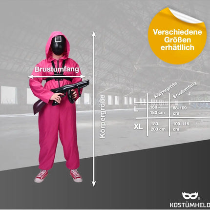 Squid Game Kostüm 4 in 1 - Set Kostüm mit Anzug & Gewehr & Maske - Erwachsene