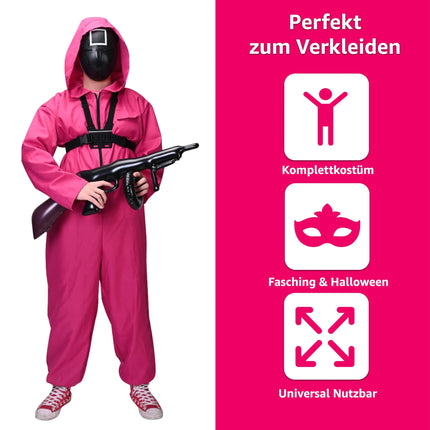 Squid Game Kostüm 4 in 1 - Set Kostüm mit Anzug & Gewehr & Maske - Erwachsene (170-190cm - 2XL) - TK Gruppe® Offizieller Onlineshop