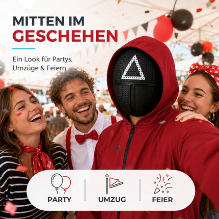 Squid Game Maske Dreieck - + 1x Spielkarte für Halloween, Fasching & Karneval