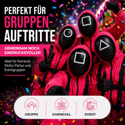 Squid Game Maske Viereck - + 1x Spielkarte für Halloween, Fasching & Karneval