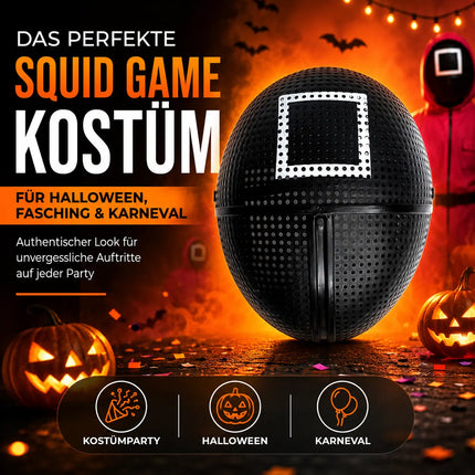 Squid Game Maske Viereck - + 1x Spielkarte für Halloween, Fasching & Karneval