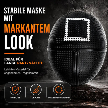 Squid Game Maske Viereck - + 1x Spielkarte für Halloween, Fasching & Karneval