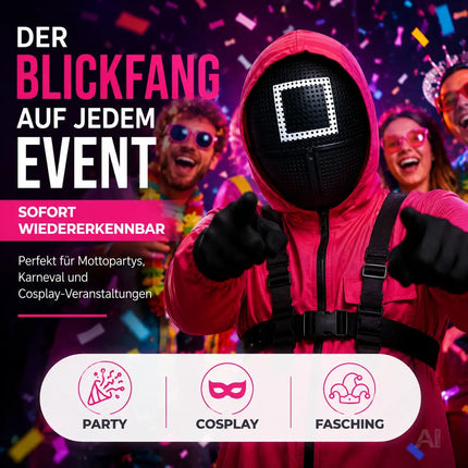 Squid Game Maske Viereck - für Halloween, Fasching & Karneval