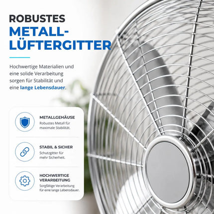 Standventilator aus Metall – Design Bodenventilator extra leise mit 3 Leistungsstufen – Windmaschine mit verstellbarem Neigungswinkel (Standventilator Ø 40 cm)