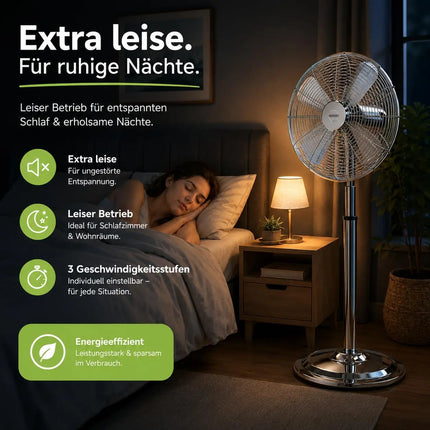 Standventilator extra leise aus Metall – Design Windmaschine mit 3 Leistungsstufen – Bodenventilator für starke Luftzirkulation (Standventilator Ø 40 cm)