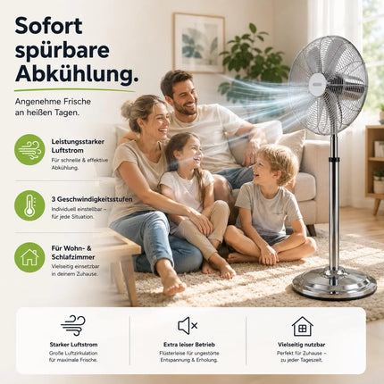 Standventilator extra leise aus Metall – Design Windmaschine mit 3 Leistungsstufen – Bodenventilator für starke Luftzirkulation (Standventilator Ø 40 cm)