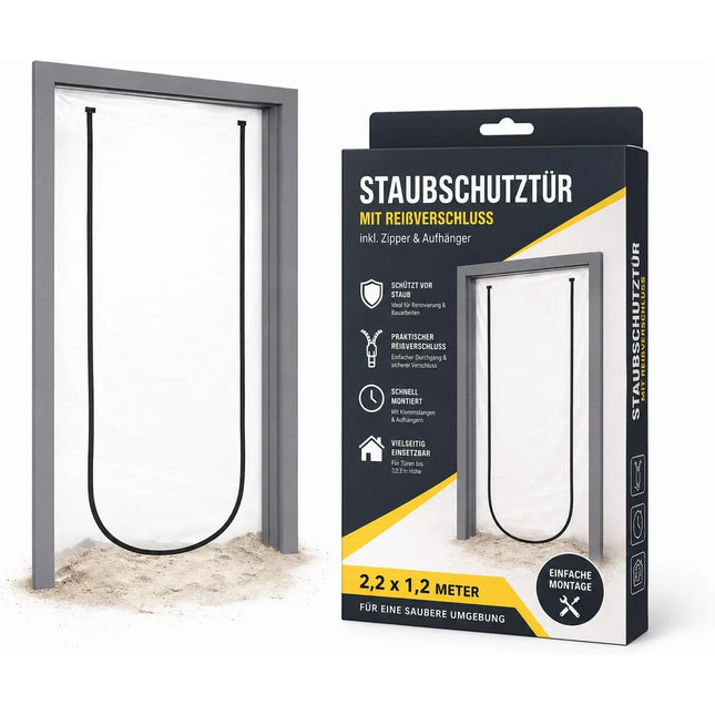 Staubschutz Folientür 110 x 220 cm – Extra starke Bautür mit Reißverschluss & Easy Comfort Aufhängesystem für Renovierung