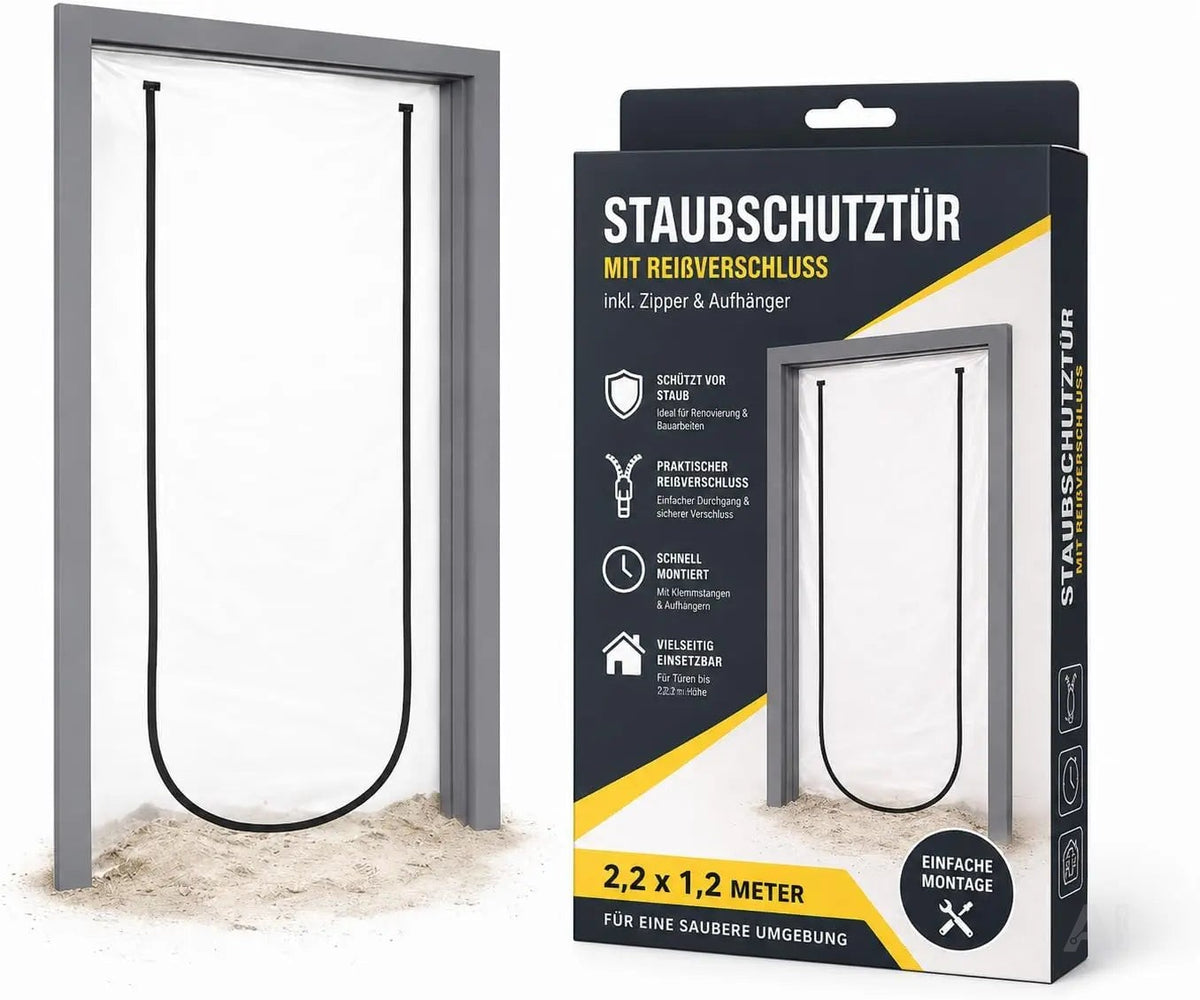 Staubschutz Folientür 110 x 220 cm – Extra starke Bautür mit Reißverschluss & Easy Comfort Aufhängesystem für Renovierung