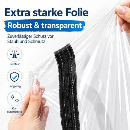 Staubschutz Folientür 110 x 220 cm – Extra starke Bautür mit Reißverschluss & Easy Comfort Aufhängesystem für Renovierung