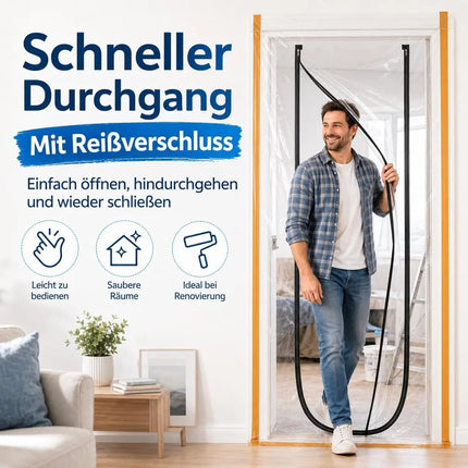 Staubschutz Folientür 110 x 220 cm – Extra starke Bautür mit Reißverschluss & Easy Comfort – Detailansicht 4