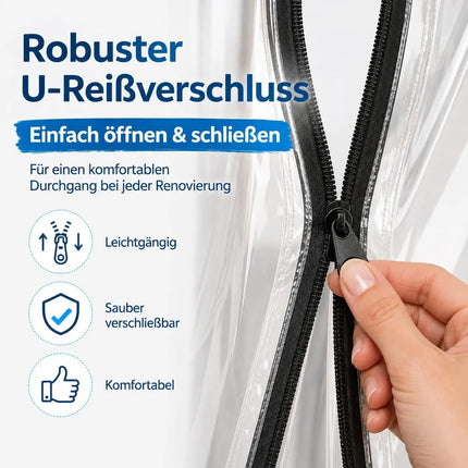 Staubschutz Folientür 110 x 220 cm – Extra starke Bautür mit Reißverschluss & Easy Comfort Aufhängesystem für Renovierung